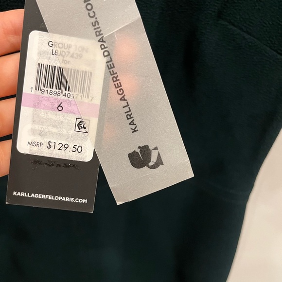 NWT Karl Lagerfeld Paris Dark Green Ruffle Sleeve Bow Dress - Picture 7 of 9